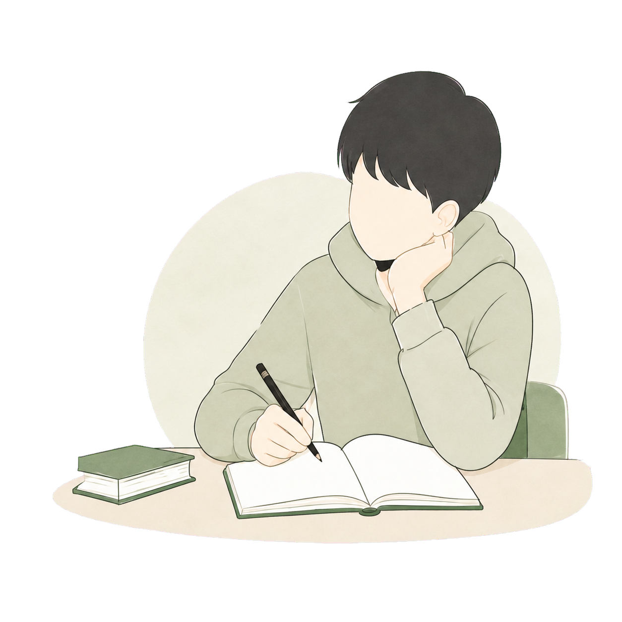 机でノートを書いている子どものイラスト